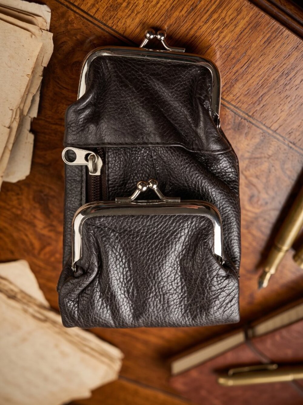 Genuine Leather Clutch Coin Purse for Women, Chocolate Brown